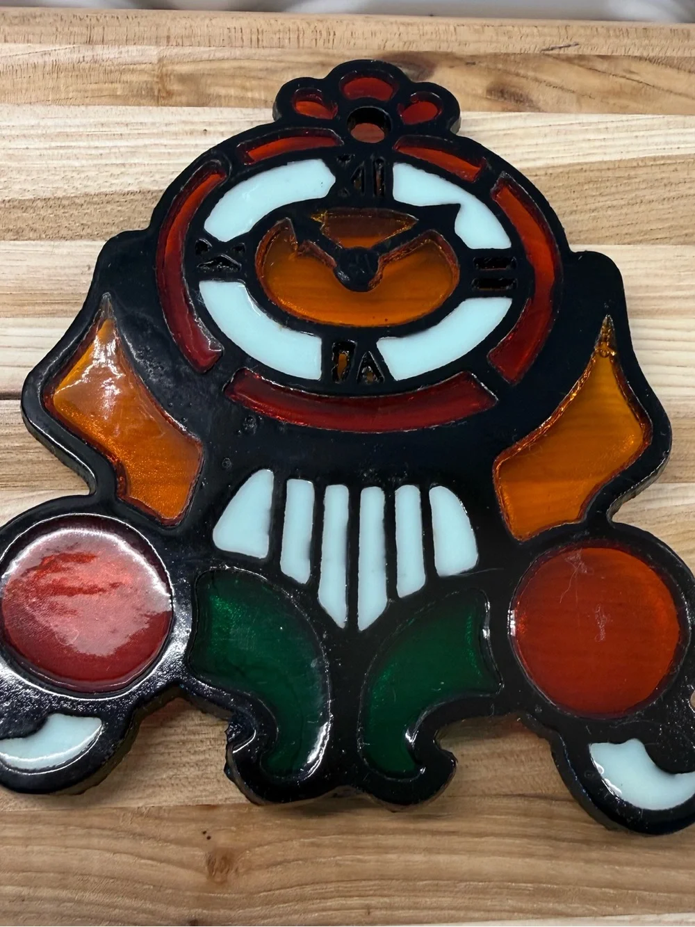 Vintage Cast Iron Stained Glass Clock Trivet Retro Kitchen Decor